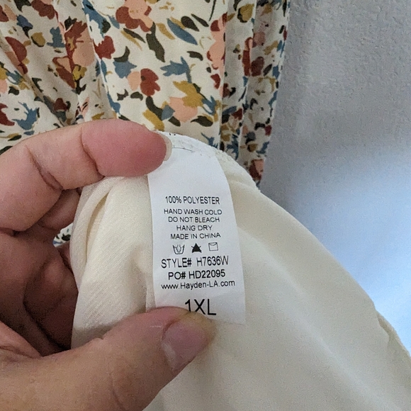 NWT Hayden The Becca Off White Floral Smocked Neck Midi Dress Modest 1XL Cream - Picture 8 of 10